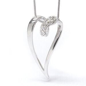 White Gold Plated Heart Necklace with Crystals NEW Gift
